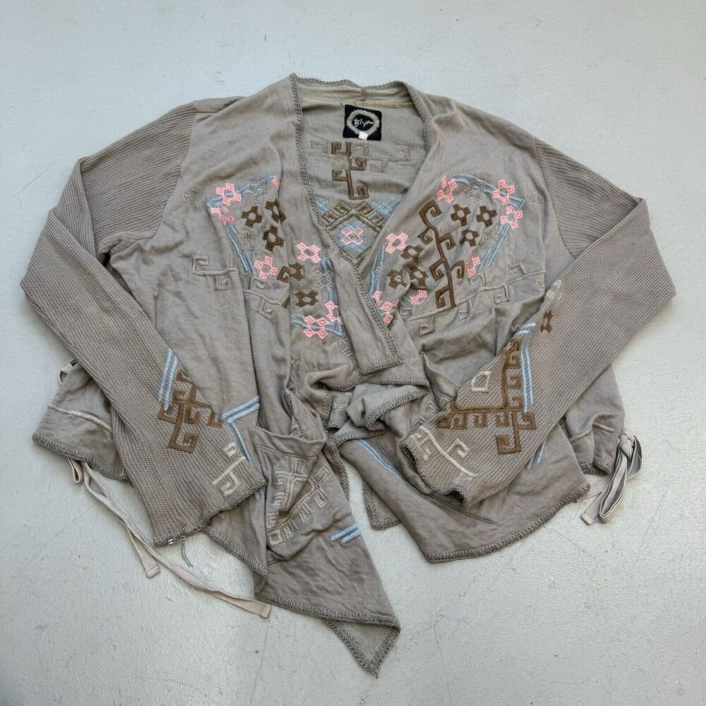 NWOT BIYA Gray Floral Embroidered Cardigan XL Johnny Was